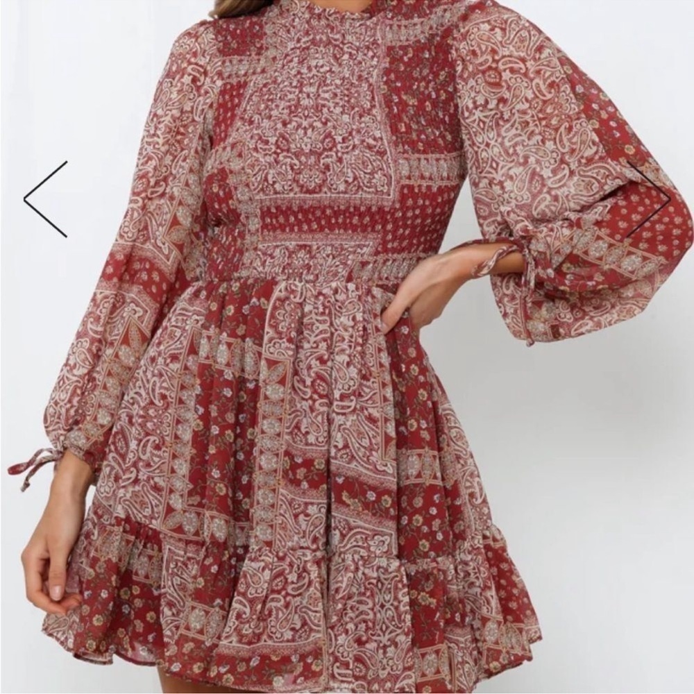 NWT Hello Molly ruffle neck pattern fit and flare mini dress size 4 - Picture 2 of 13